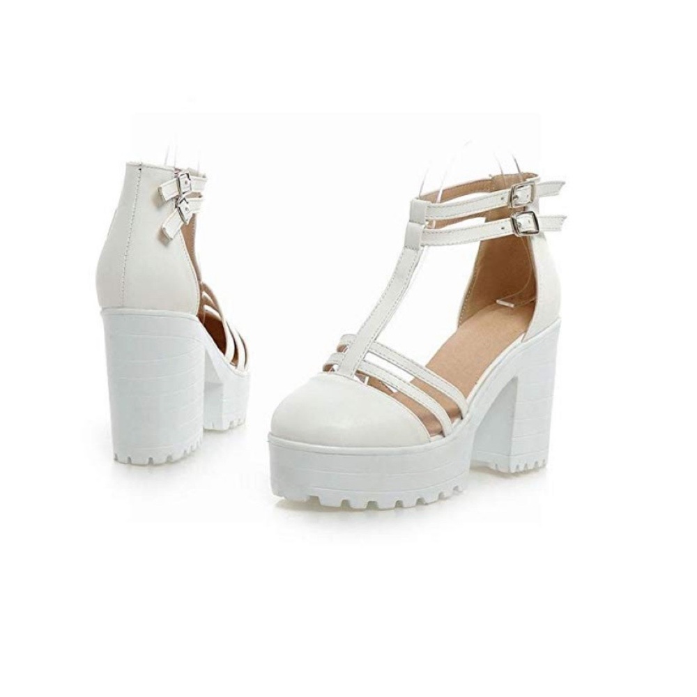 FASHION Chunky Heel Double Buckle Round Platforms